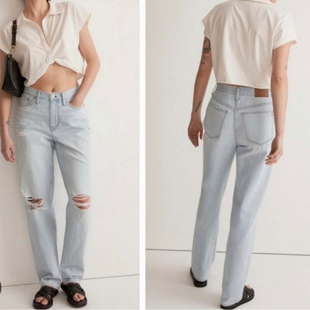 Madewell The Slouchy BoyJean Light-wash High Rise Jeans Distressed Size 27